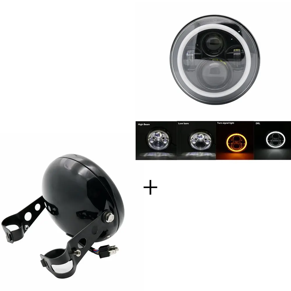 40W Black Halo Light 7 дюймов DOT SAE E9 мотоцикл фары с углом глаз светодиодные фары 7 дюймов корпус ведро - Цвет: 40W Black Halo Light