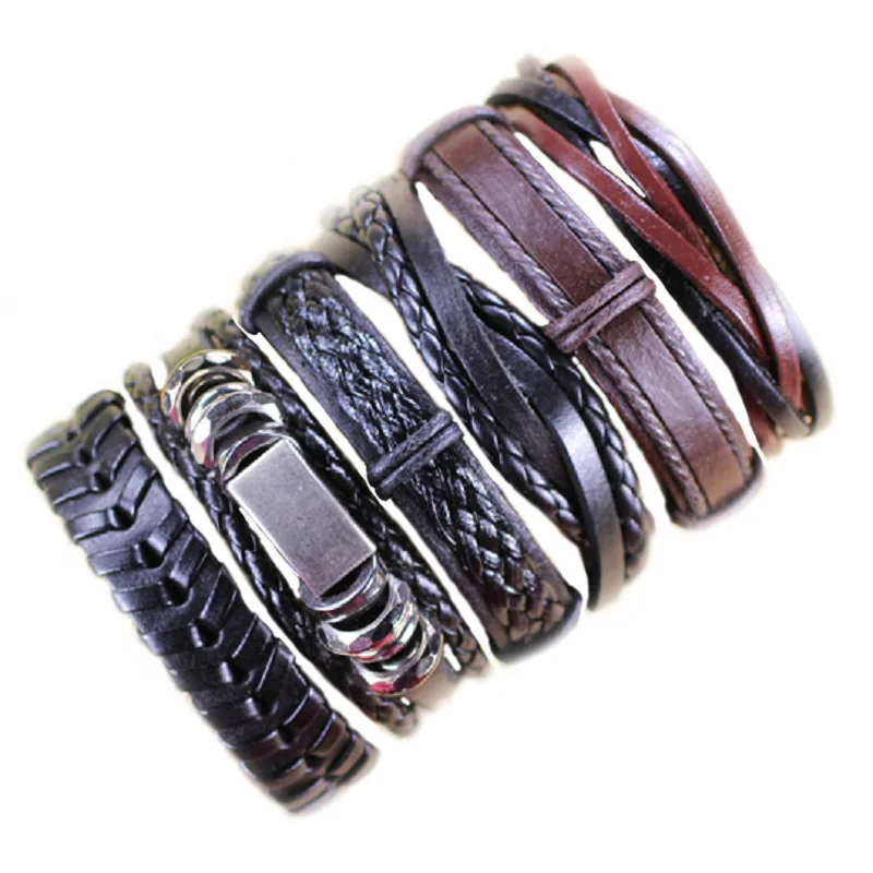 D22 Случайный 10 шт./лот мужские s браслеты homme boho pulseira Женская бижутерия панк-рок кожа браслет Дружба подарки для мужчин WP3 - Окраска металла: D22