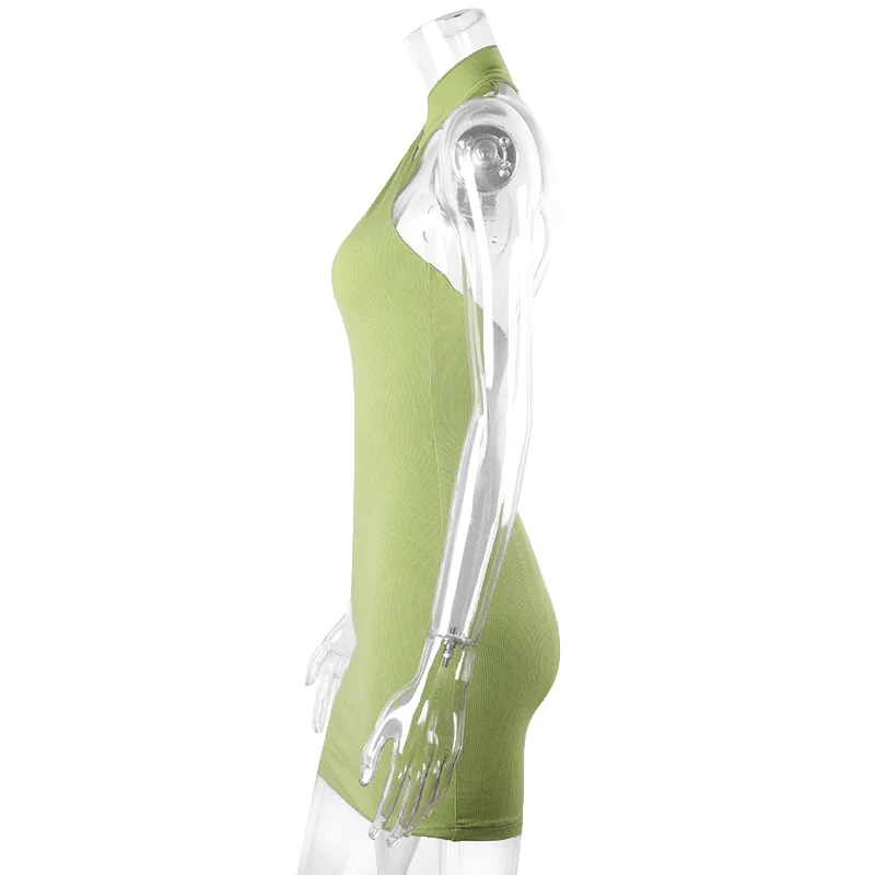 

2021 Hollow Out Sexy Dress Women Green Sleeveless Y2K Backless Summer Blue Halter Neck Bodycon Mini Dresses Beach Party Fashion