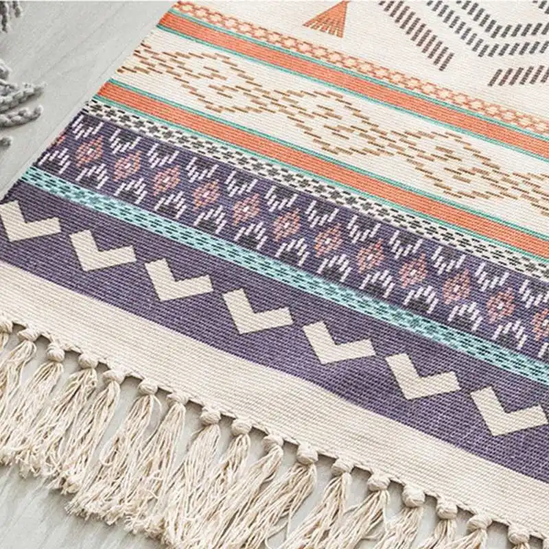 Retro Bohemian Hand Tassel Woven Cotton Linen Carpet Bedside Rug Geometric Floor Mat Long Bedspread Tapestry Home Decoration | Дом и сад