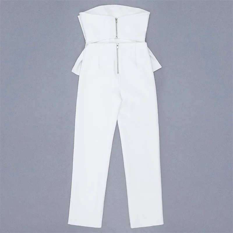 Элегантный белый женский бандажный комбинезон сексуальный без бретелек с