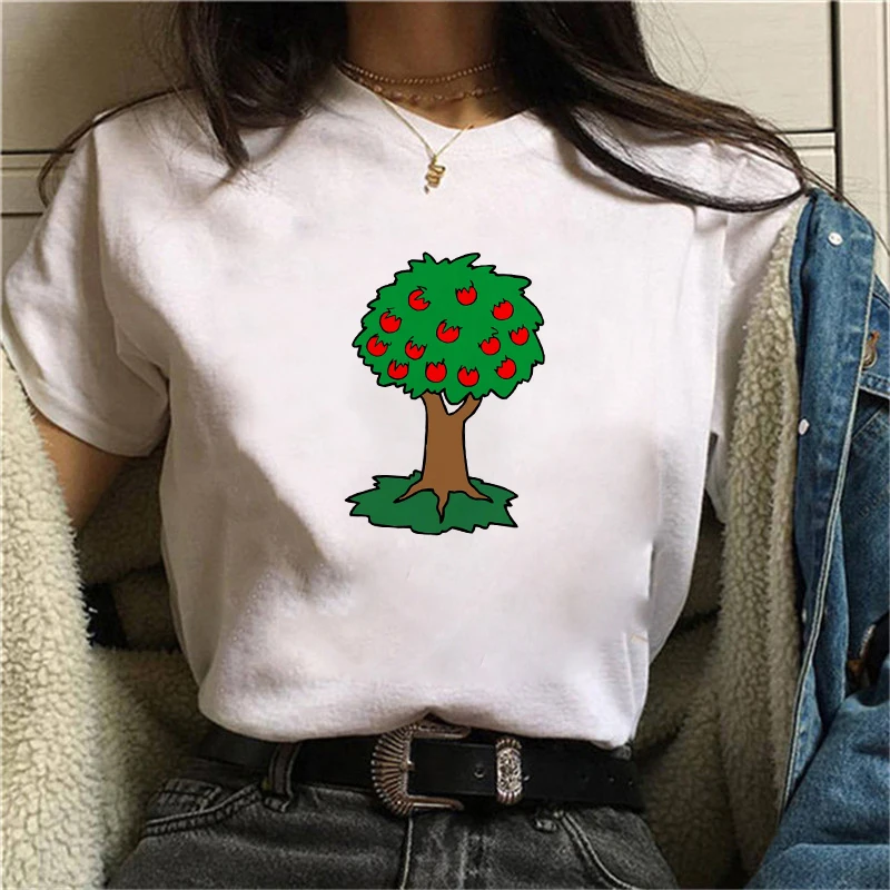 

2021 Summer Green Tree Short Sleeve Print Clothes Women's T-Shirt Harajuku Graphic Clothes Women's Tops O-neck Tshirt