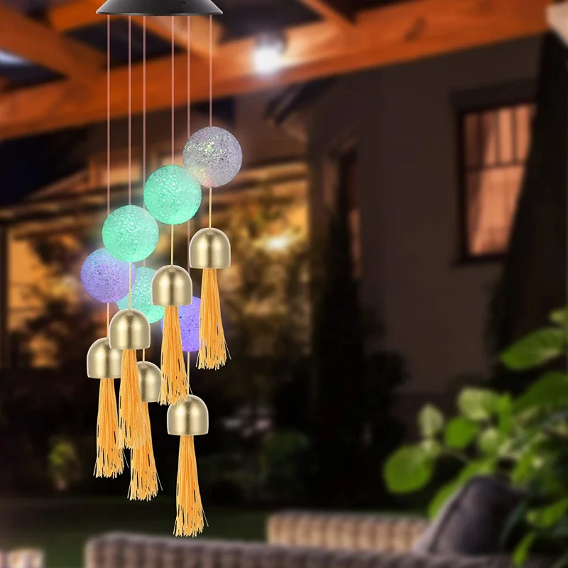 

Solar Wind Chimes Crystal Ball Wind Chimes With Bells Changing Color LED Hanging Patio Lights For Garden Yard Home Birthday Paty