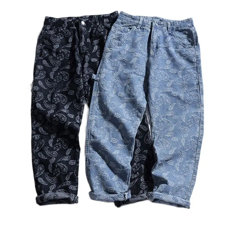 Бандана свободные джинсы с дырками на коленях для мужчин штаны оверсайз весеннее