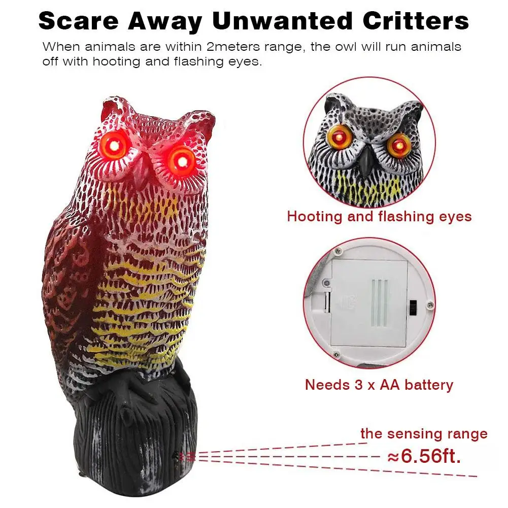 

Realistic Bird Scarer Rotating Head Sound Owl Prowler Decoy Protection Pest Control Scarecrow Owl Garden Yard Move