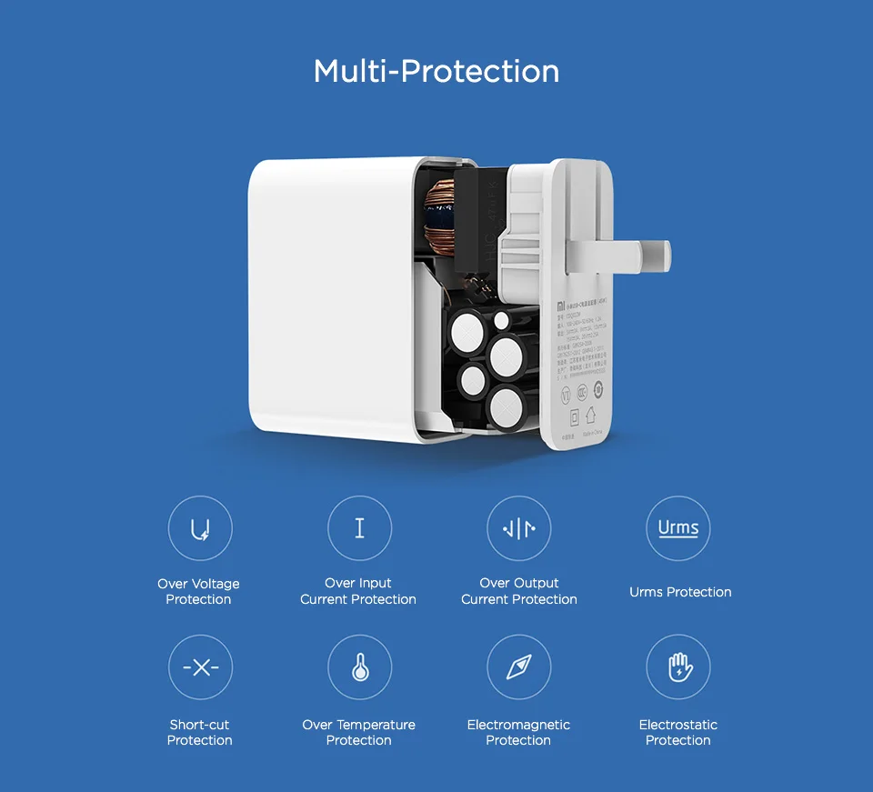 Xiaomi Mi USB-C 45 Вт Зарядное устройство умный выход тип-c порт USB PD 2,0 QC 3,0 Быстрая зарядка с кабелем C2C