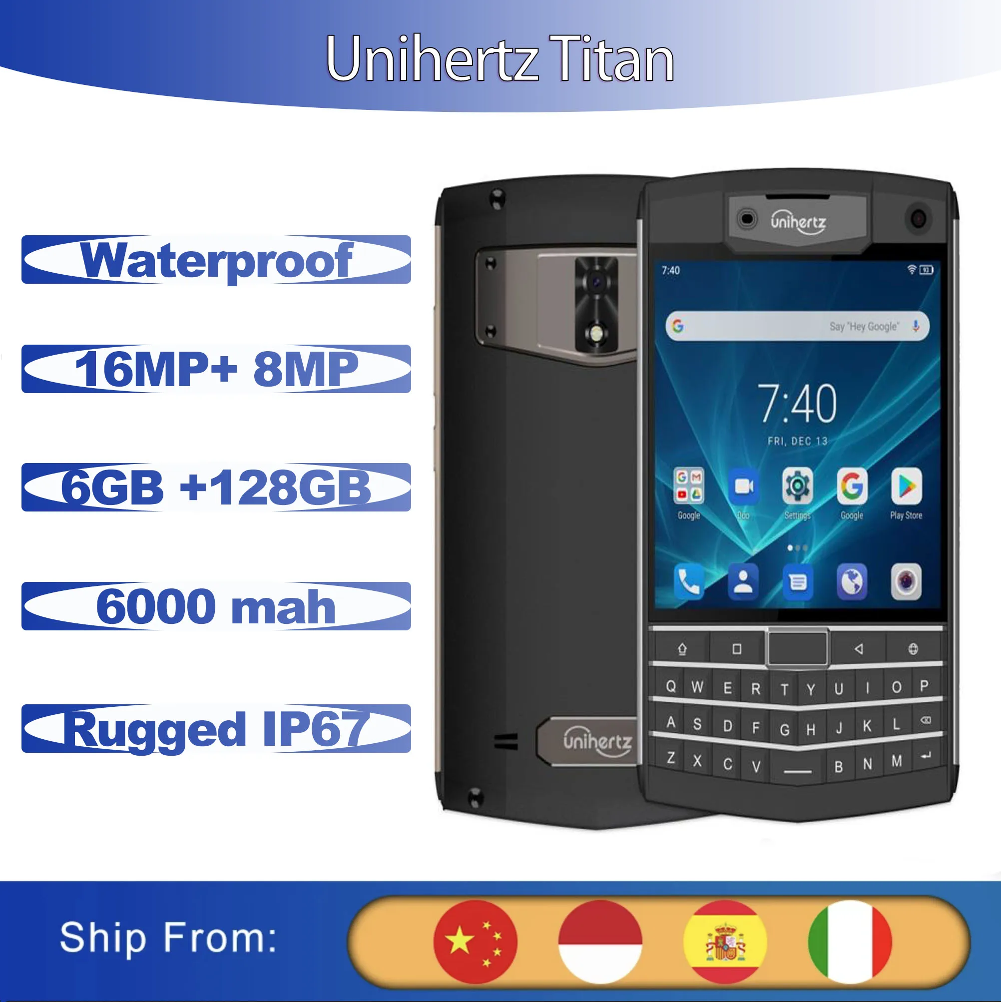 Оригинальный водонепроницаемый смартфон Unihertz Titan IP67 QWERTY MT6771 Восьмиядерный Android 10