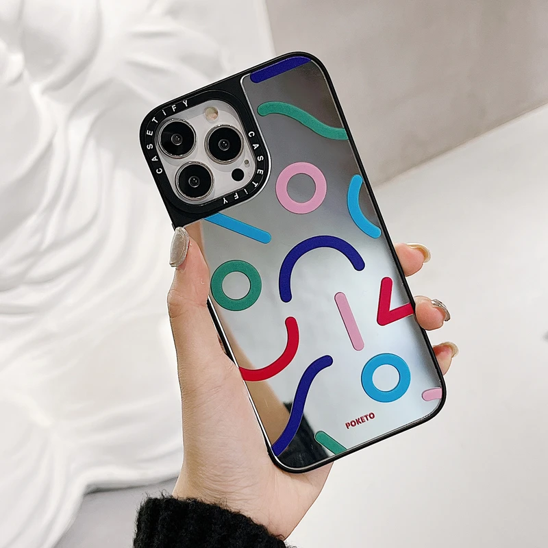 

Art retro geometric wave point label Phone Case For iPhone 13 12 11 Pro Mini Xs Max X Xr 7 8 Puls SE 2 Makeup Mirror Soft Cover