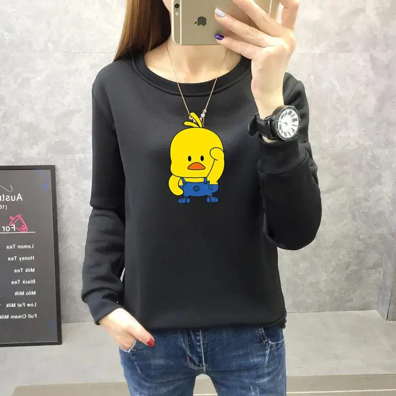 Yiwa Женский пуловер Свитшот Осень Зима Маленькая желтая утка круглый воротник