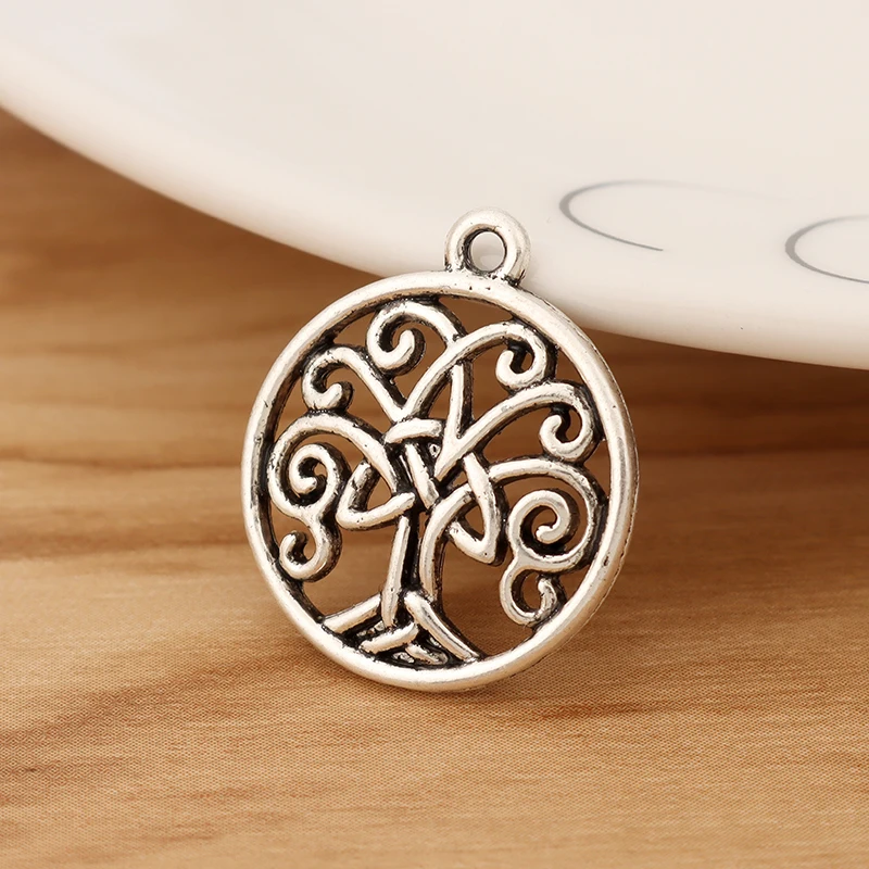 

20 Pieces Tibetan Silver Celtics Knot Tree Round Charms Pendants for DIY Bracelet Earring Jewellery Making Accessories 24x20mm