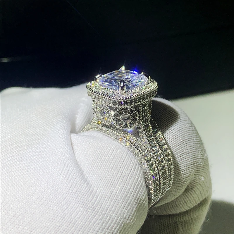 Брендовое Винтажное кольцо 3 в 1 набор из 5А циркония cz Стерлинговое Серебро 925