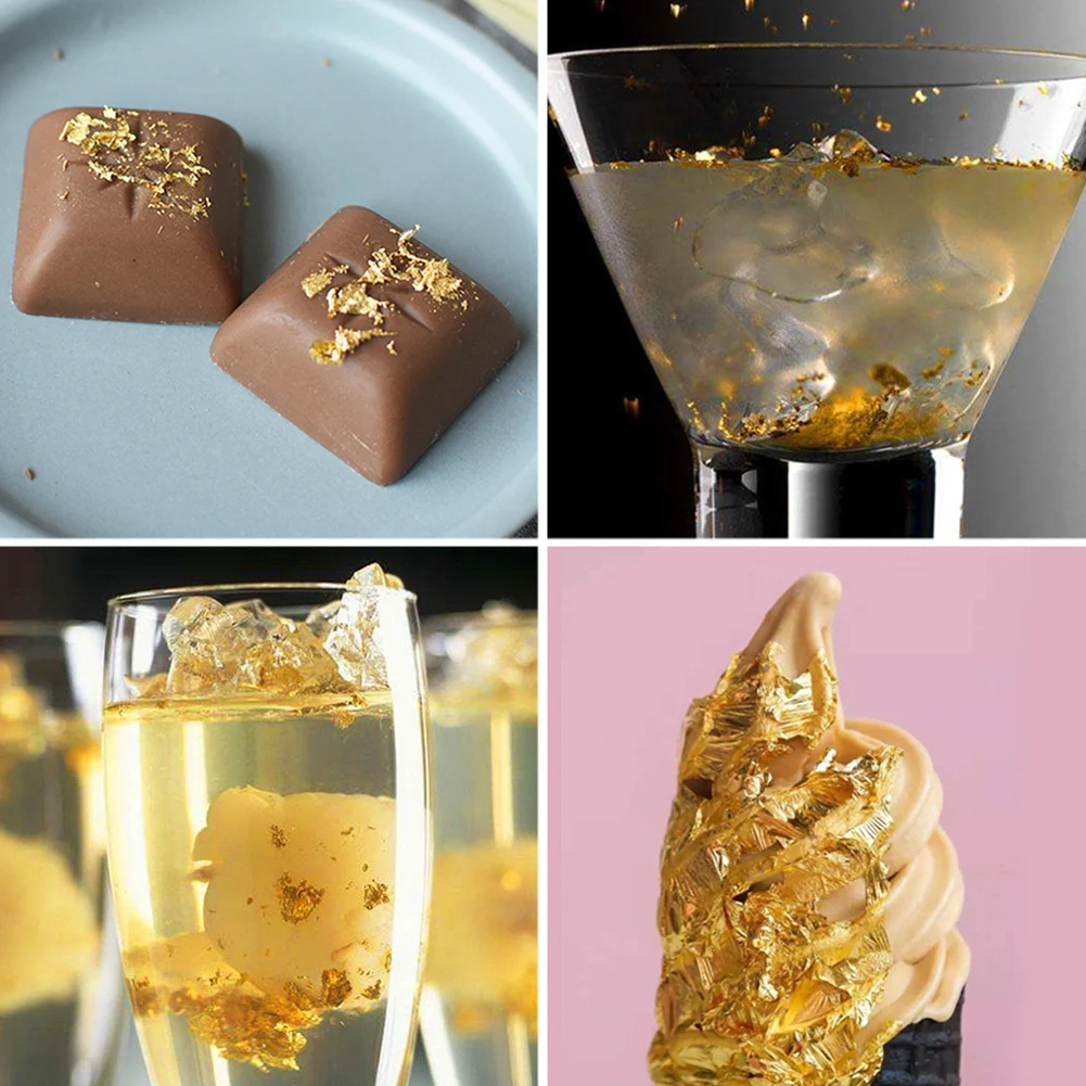 

2g Gold Foil Flake Gold Silver Metallic Foil Flakes Cake Decoration DIY Chocolates Decor For Happy Birthday Party Baking Supplie