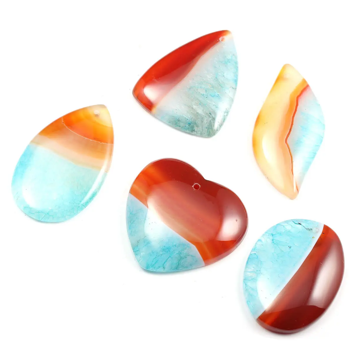 

5pcs / Lot Natural Red Blue Striped Pendant Reiki Healing Natural Agates Stone Meditation Amulet for Jewelry Necklace Gift