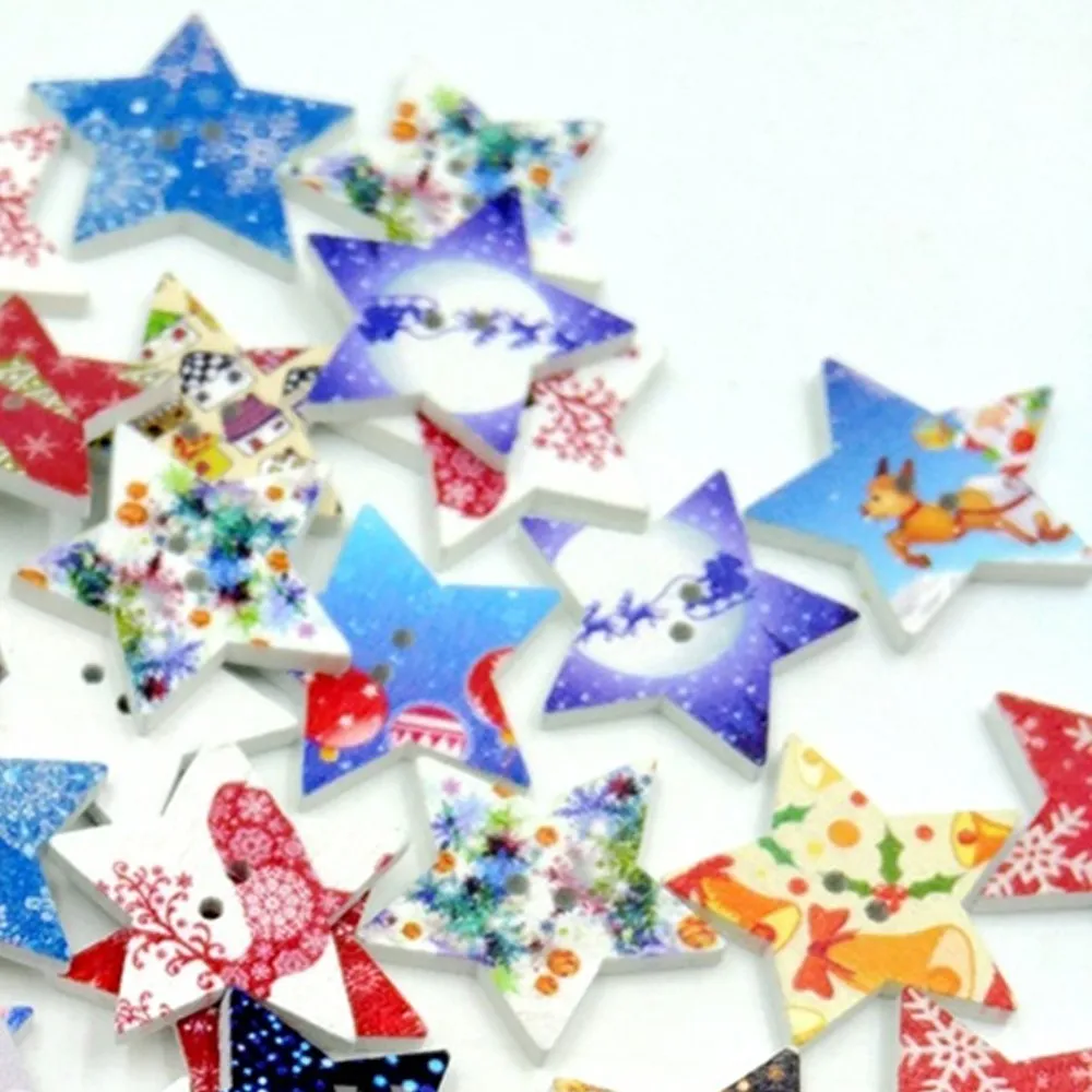 100 шт./пакет Рождественский пятиконечная звезда Кнопка микс Рождественская