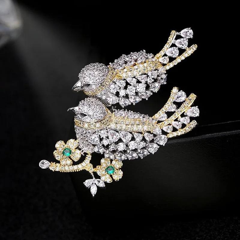 yellow Сияющий Красочный кубический цирконий птица Броши для женщин broche аксессуары mujer, роскошная брошь в форме цветка со стразами шпильки ювелирные изделия - Окраска металла: yellow