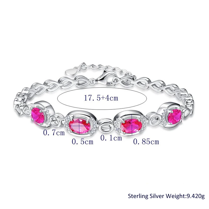 Браслет Шарм JQUEEN из серебра 100% пробы с красным Рубином 21 5 см 9 42 г 4 шт.|bracelet