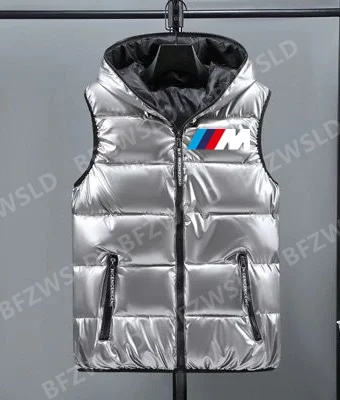 

2021 Mens Glossy Jacket for bmw Sleeveless Vest Winter Male added Hooded Vest Coats Men Thick Warm Waistcoats Clothing kg