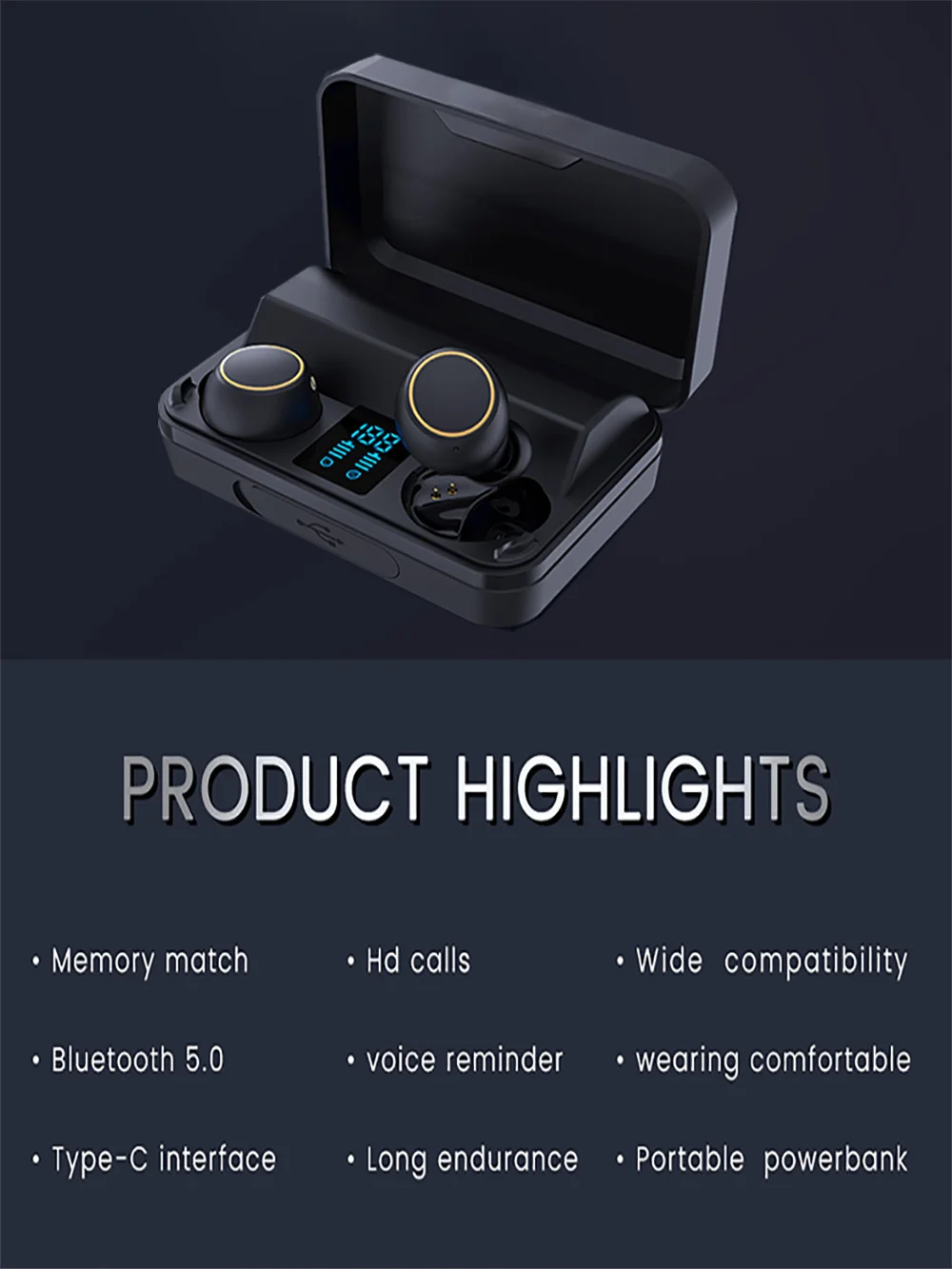 저렴한 5000mAh 충전 상자 진정한 무선 헤드폰 TWS 블루투스 5.0 이어폰 스포츠 HD 스테레오 방수 헤드셋 마이크