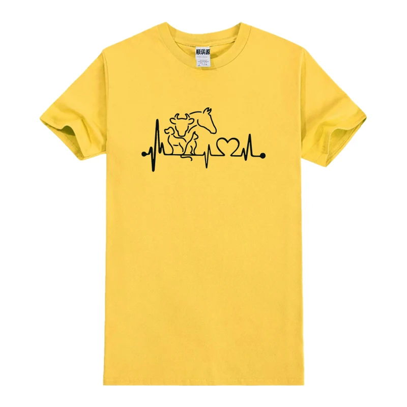 

Fashion Animal Heartbeat Cow Horse Men's T-shirt 100% Cotton Casual Funny T-shirt Gift for Men Tops Tees 31 Color