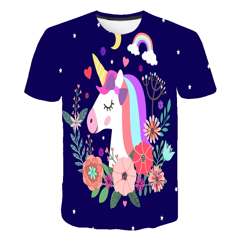 

Design 4-14T Summer Girl 3D Unicorn Print Tshirt Boy Cute Cartoon Tee Top Short Sleeve Funny Soft Baby T-shirt Children Clothes