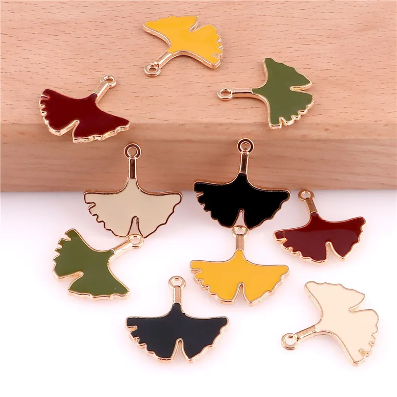 30 шт. сплав эмаль капля масла Цвета листьев гинкго билоба (фасовка по фурнитурой