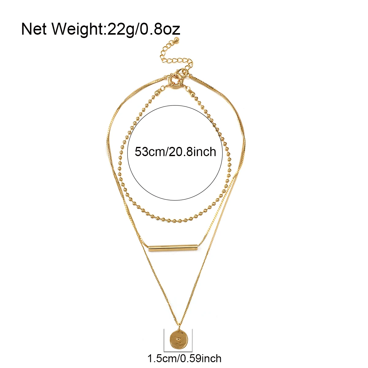 

Lifefontier Multilayer Gold Color Round with Heart Pendant Choker Necklace for Women Metal Beads Chains Long Necklace Jewelry