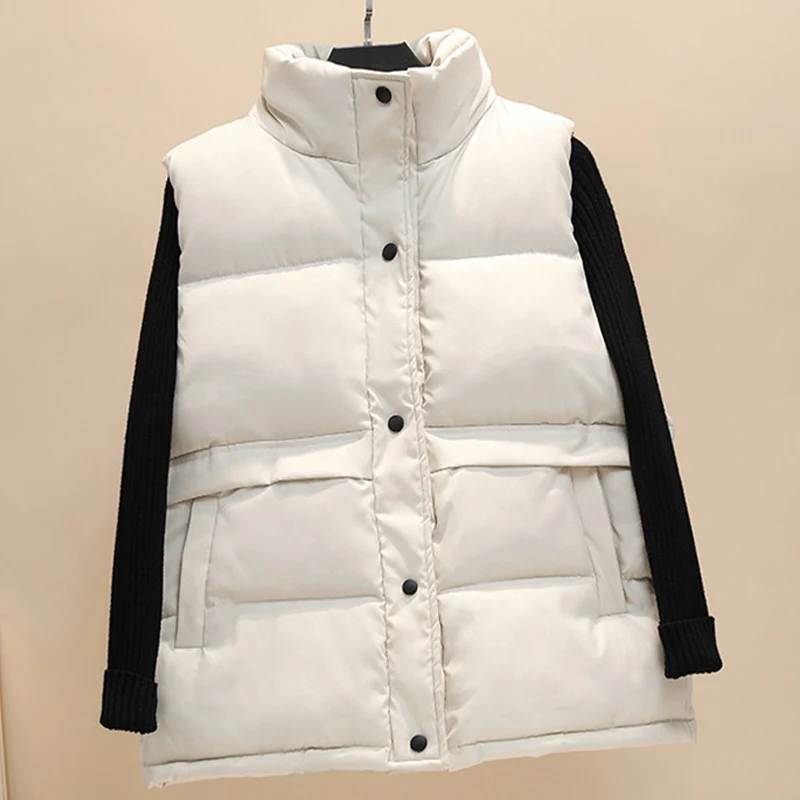 

Button Sleeveless Women's Vest Puffer Autumn Winter Stand Collar Padded Down Jacket Female 2021 Waistcoat Windproof Woman Coat