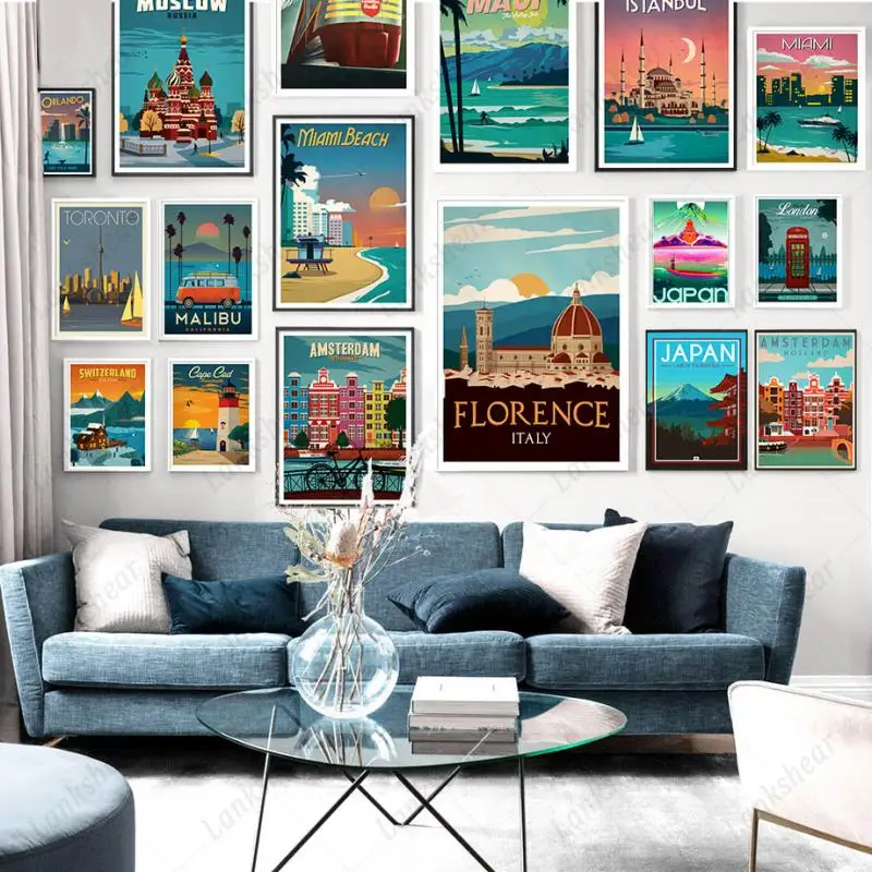 

Morocco Travel Poster Paris City Anime New York Landscape Canvas Prints Wall Art Pictures for Home Decoration Interior Paintings