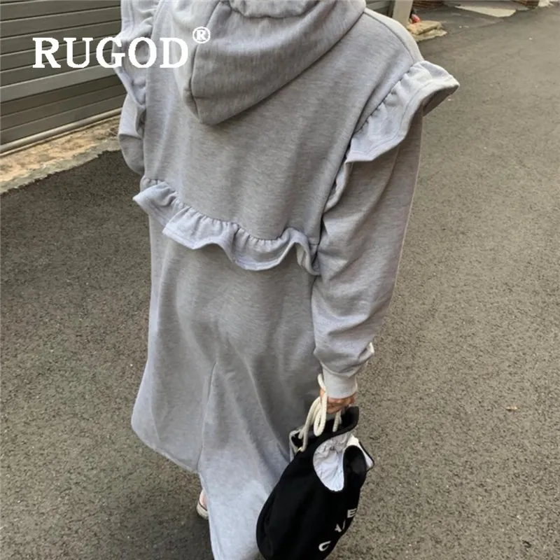 RUGOD женское платье-свитер с капюшоном плотные длинные платья рюшами корейская