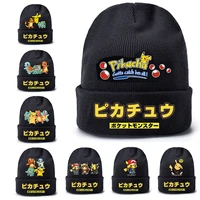 pokemon anime figure pokemon go autumn and winter pikachu printed knit hat adjustable boy girl cap birthday christmas gifts