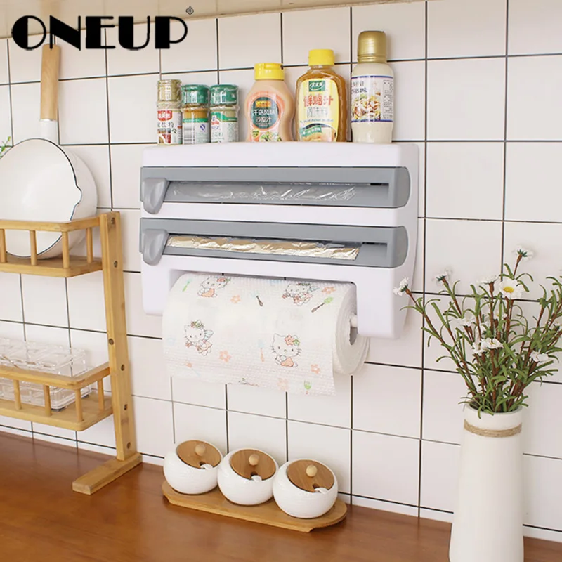 ONEUP, кухонный стеллаж для хранения, клейкая пленка, бутылка для соуса, Настенный Рулон, бумажное полотенце, вешалка, держатель, жестяная фольга, стеллаж для хранения, кухонные аксессуары