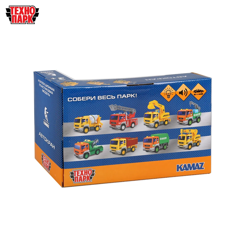 Машина ТЕХНОПАРК КАМАЗ автокран 17см пластиковый со светом и звуком инерционный