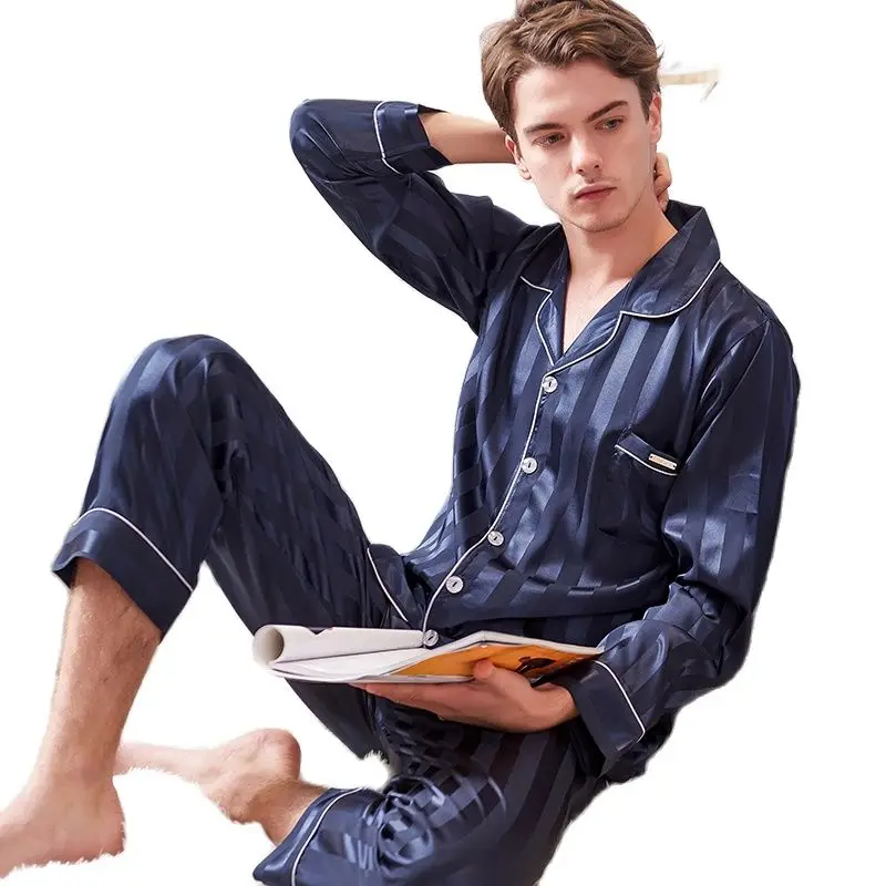 Пижама из искусственного шелка Мужская Осенняя новая шелковая одежда для сна