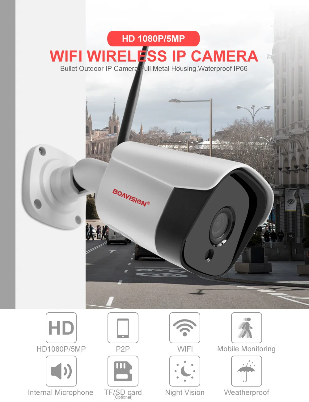 HD 5MP 1080P IP Wifi камера Bullet беспроводная камера безопасности Onvif наружная двухсторонняя аудио камера ночного видения 20 м TF слот для карт CamHi