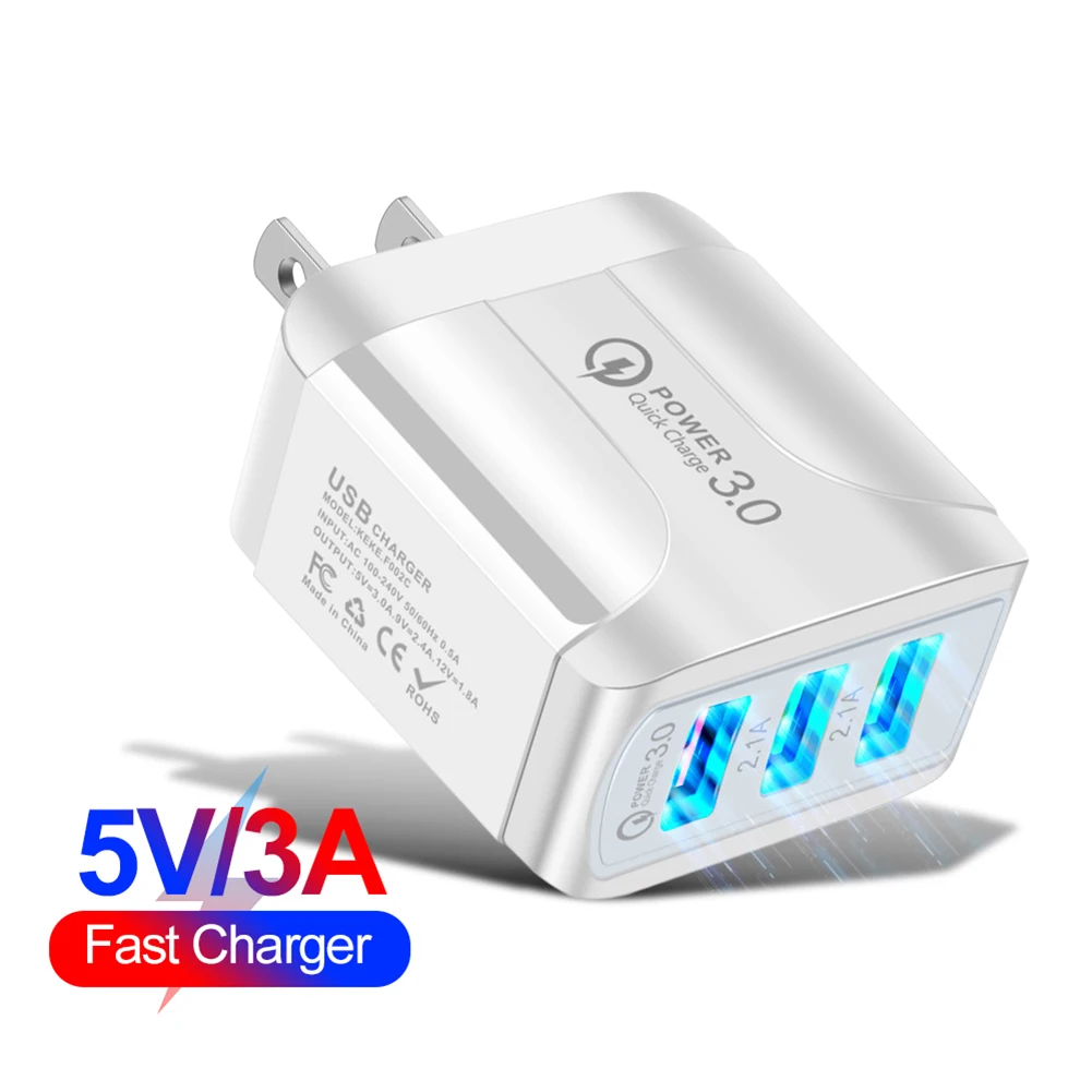 Универсальное сетевое зарядное устройство ALLOET с 3 USB портами и вилкой для ЕС/США