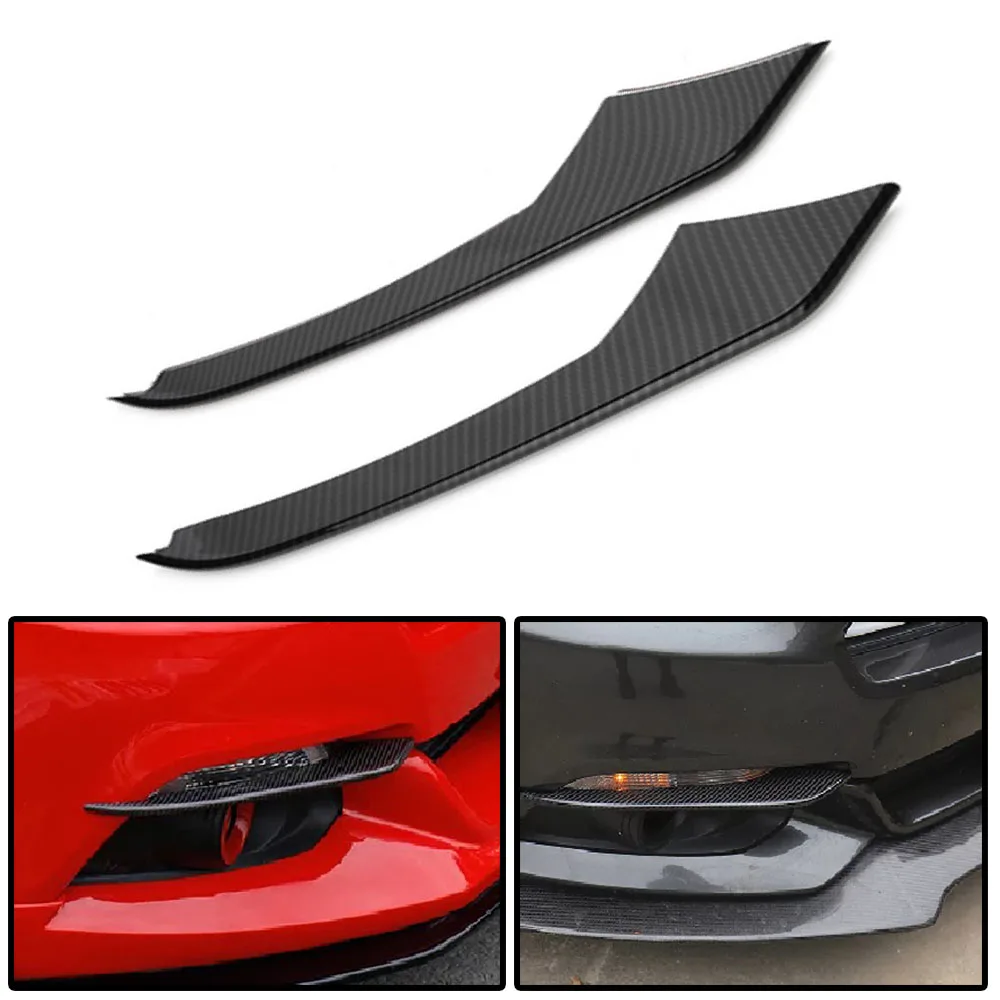 

2x Carbon Fiber ABS Car Front Fog Light Lamp Eyebrow Eyelid Cover Trim Outer Strips For Ford Mustang 2015 2016 2017 2018-2020