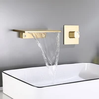 brushed dold bathroom basin faucet soild brass sink mixer hot cold in wall single handle 2 holes lavatory crane waterfall taps