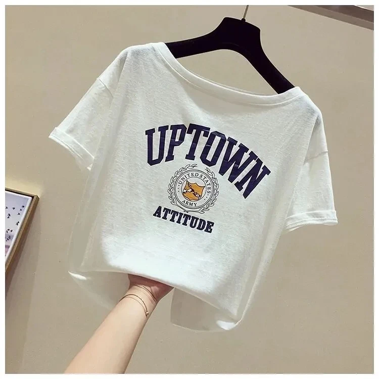 

T-shirt women's short sleeve summer new Korean tops tees loose letter print all over the tops clothes P3 352