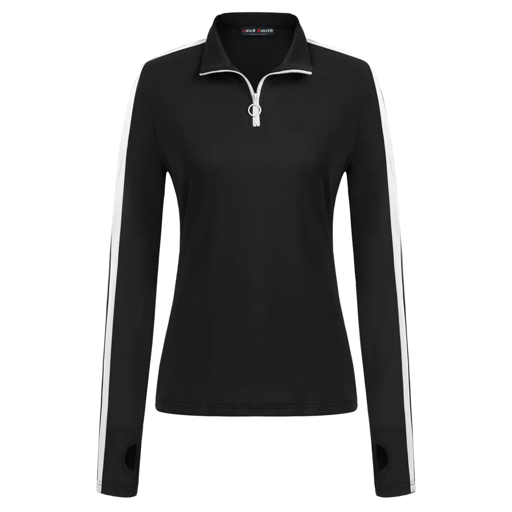 

JS Women Contrast Color Sports Tops Long Sleeve Stand Collar Zip-up Neck Tops Long-sleeved Stand-up Collar Contrast Sports Top