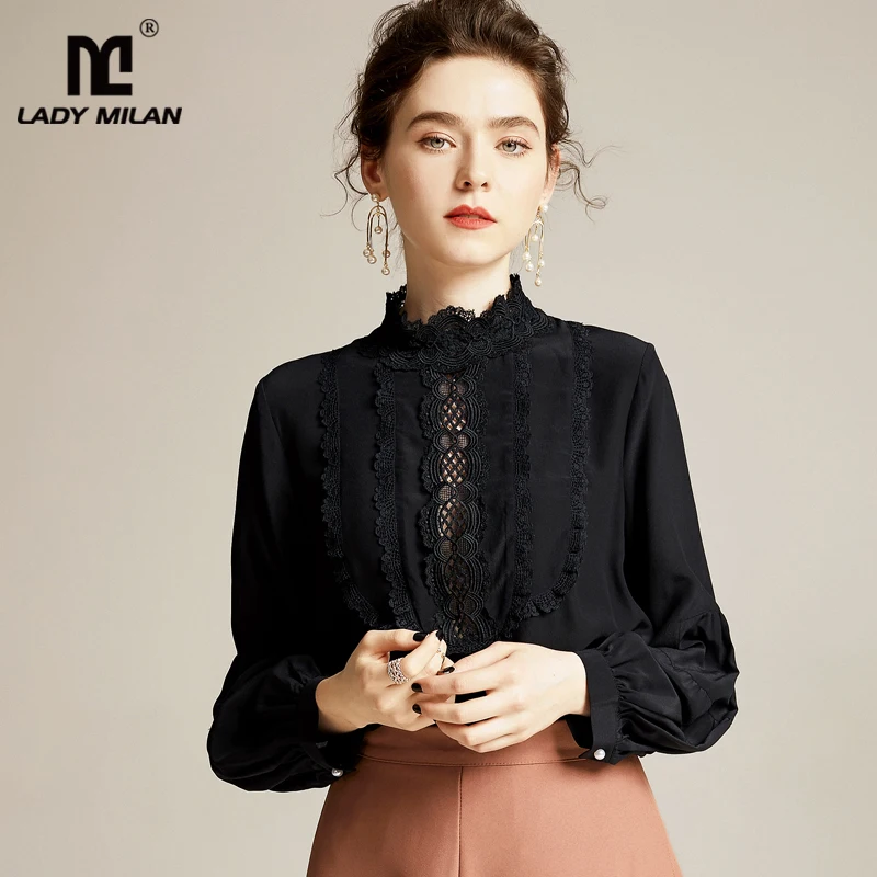 Женская рубашка из 100% чистого шелка Элегантная Модная Повседневная Блузка с