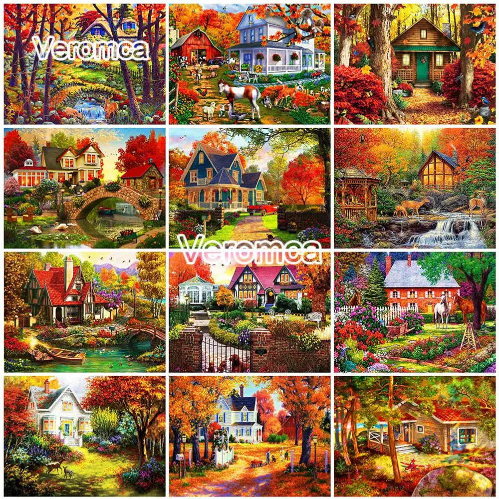 

5D Diy Diamond Painting Kit Country House Diamond Embroidery Farm Autumn Landscape Full Drill Cross Stitch Home Decor