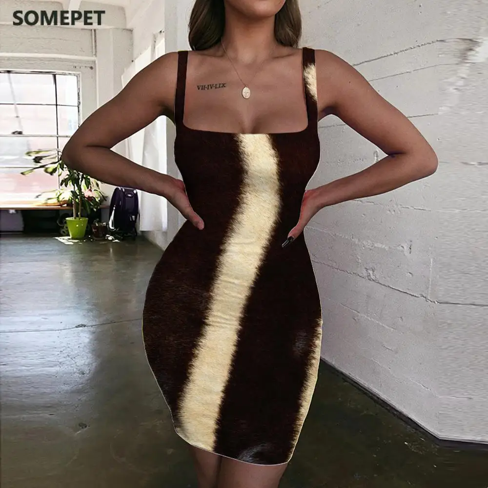 

SOMEPET Stripe Dresses Women Animal Sundress Novel 3d Print Harajuku Bodycon Dress Womens Clothing Summer New Beach Fashion