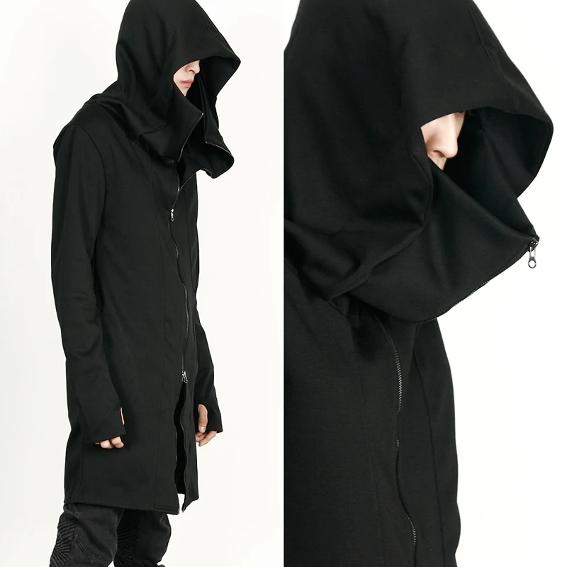 Весенне осенний мужской длинный Тренч с капюшоном в стиле панк Верхняя одежда