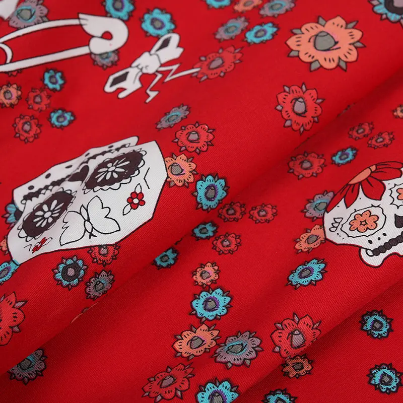 

Cotton Fabric for Dress Flower Skull Printing Pattern Sewing DIY Handmade Patchwork Cloth Soft Comfortable