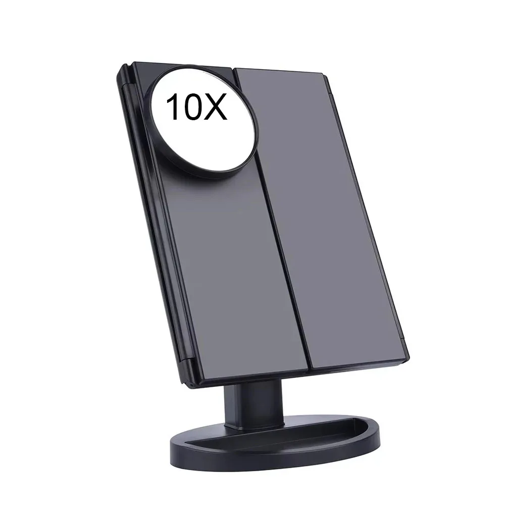 Большой зеркало для макияжа с натуральным светодиодный свет складываются в три