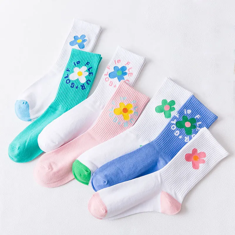 

Beauty Flower Socks Golf Long Tube Harajuku Sock Women's Classics Socks Cute Print Floor Sports Long Socks White Cotton Sock