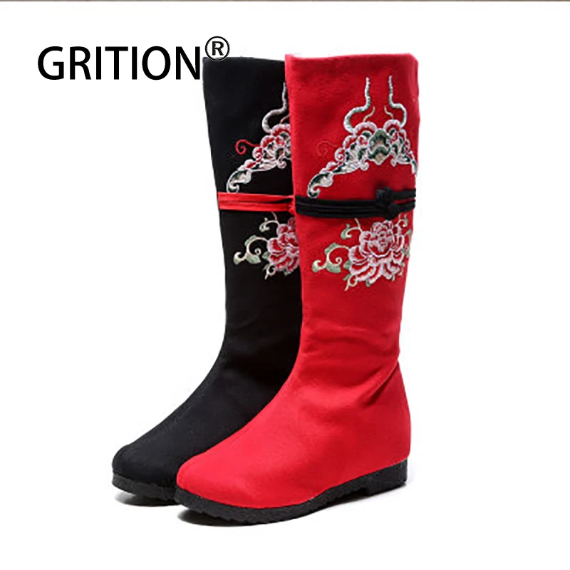 GRITION/женские ботинки зимние детские Ципао в китайском вышивка этническом стиле