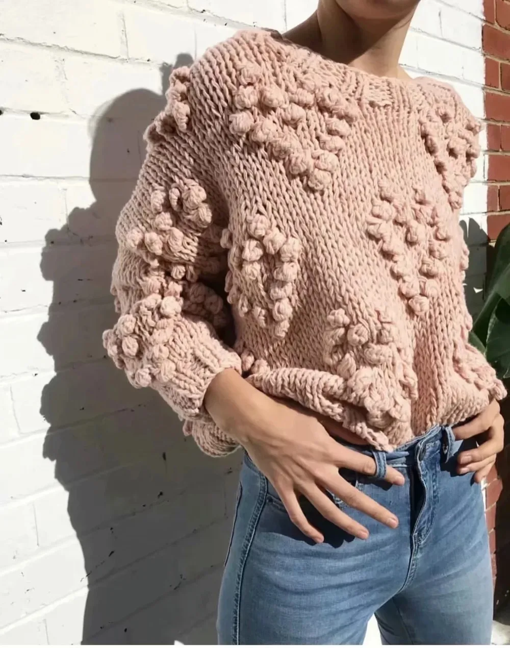 Withered sweaters women fashion blogger vintage hand knitted o-neck oversize love Jacquard weave thick pullovers sweaters women