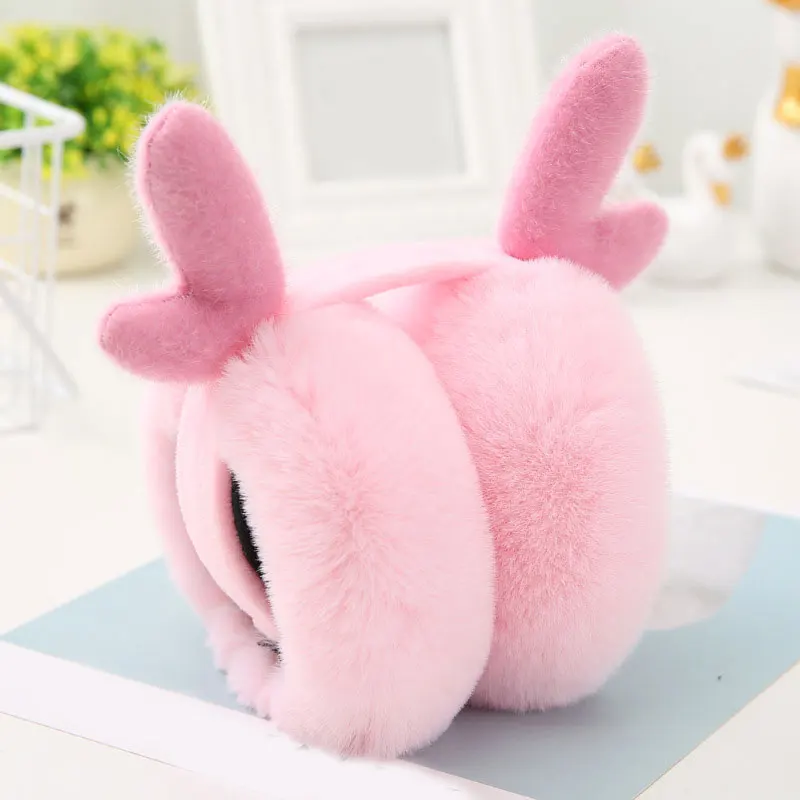 Женские/женские пушистые наушники U-образные оленьи однотонные зимние теплые