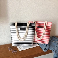 simple casual canvas tote bag girl student fashion stripe handbag for women shoulder bag shopping travel leisure messenger bag